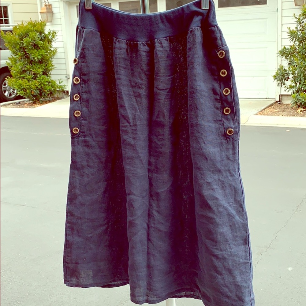 Navy summer linen skirt with pockets